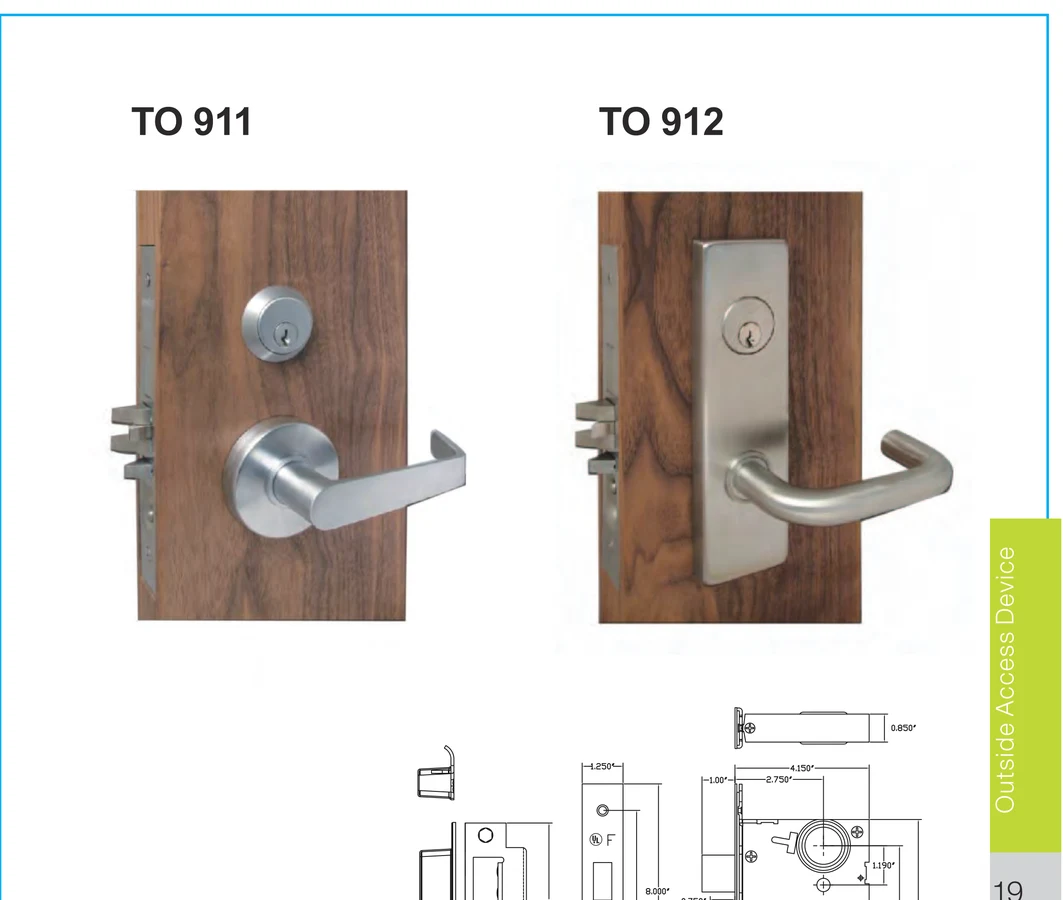 TO 911 / TO 912 mortise lock catalogue photograph.